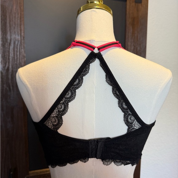 Elegant Black and Hot Pink Lace Bralette - Picture 2 of 3